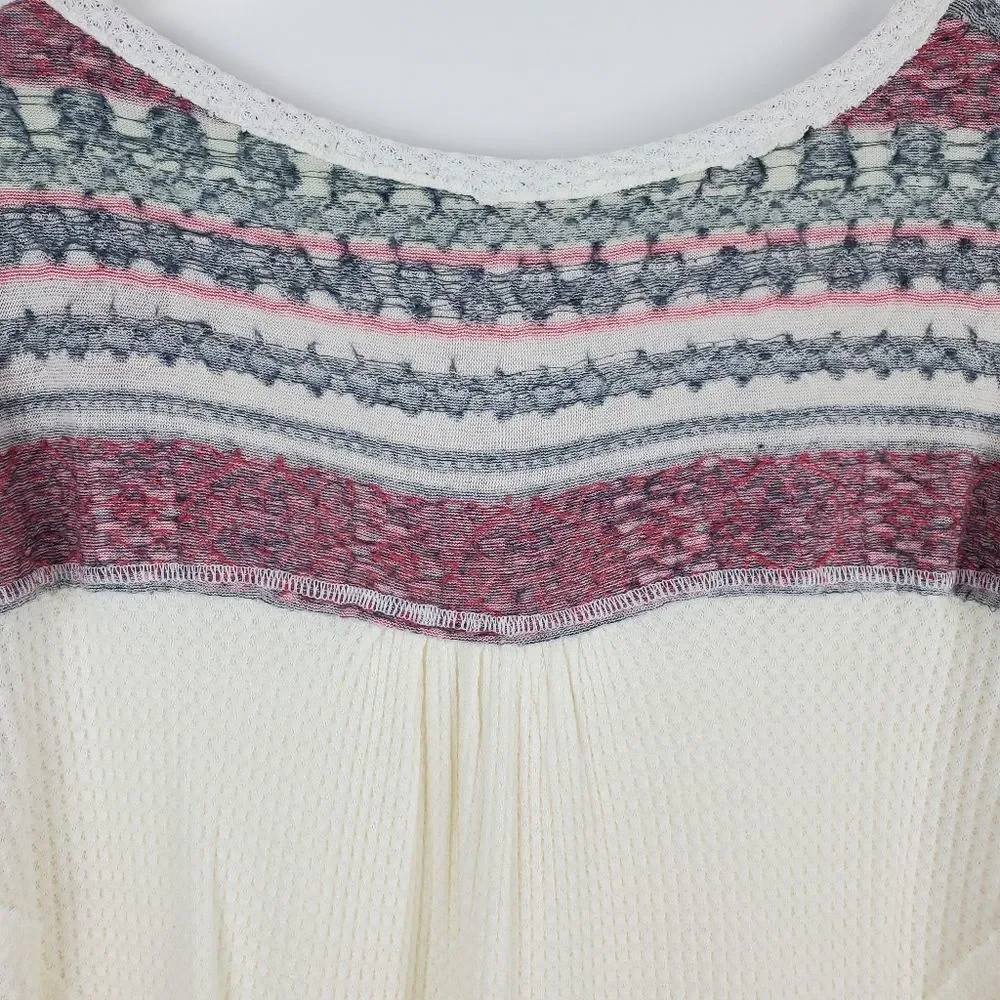FREE PEOPLE Raw Edge Striped Thermal Long Sleeve Hi Low Tunic Top Shirt Sweater
